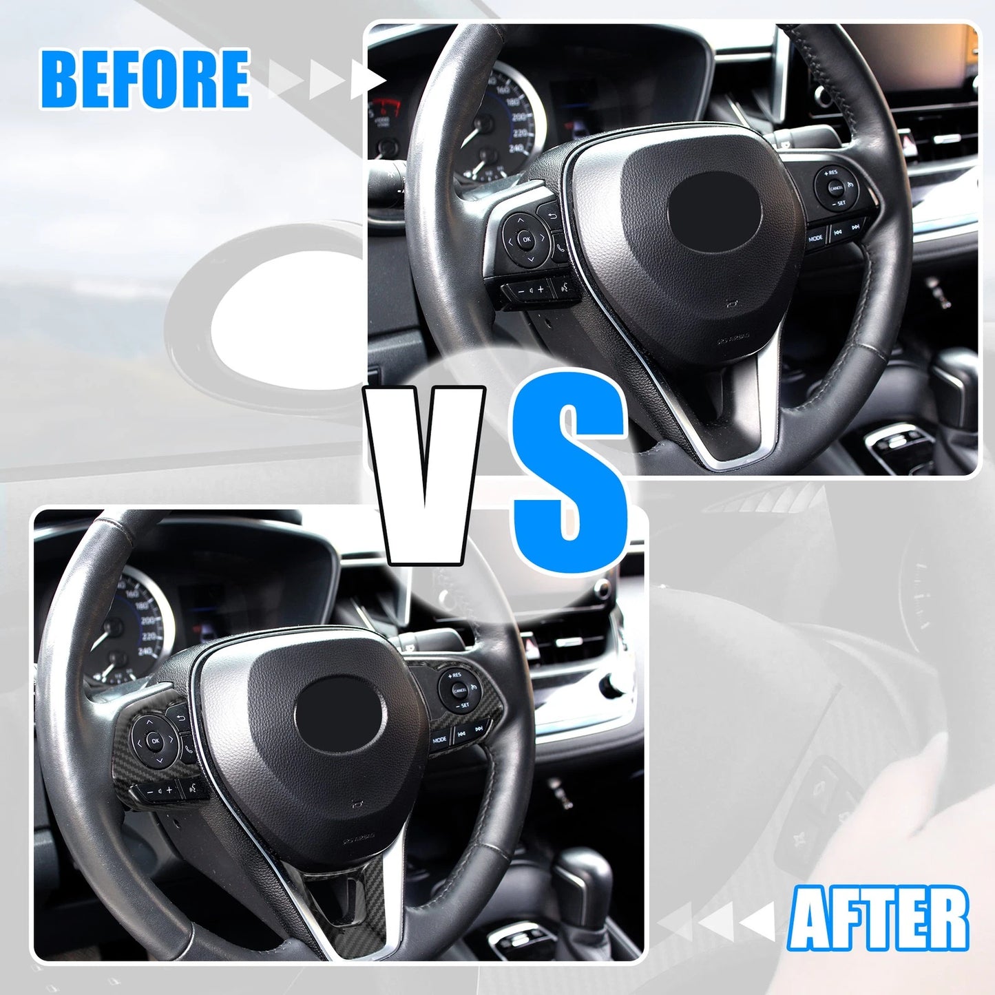 3 Pcs Carbon Fiber Pattern Black Steering Wheel Cover Trim for Toyota Corolla