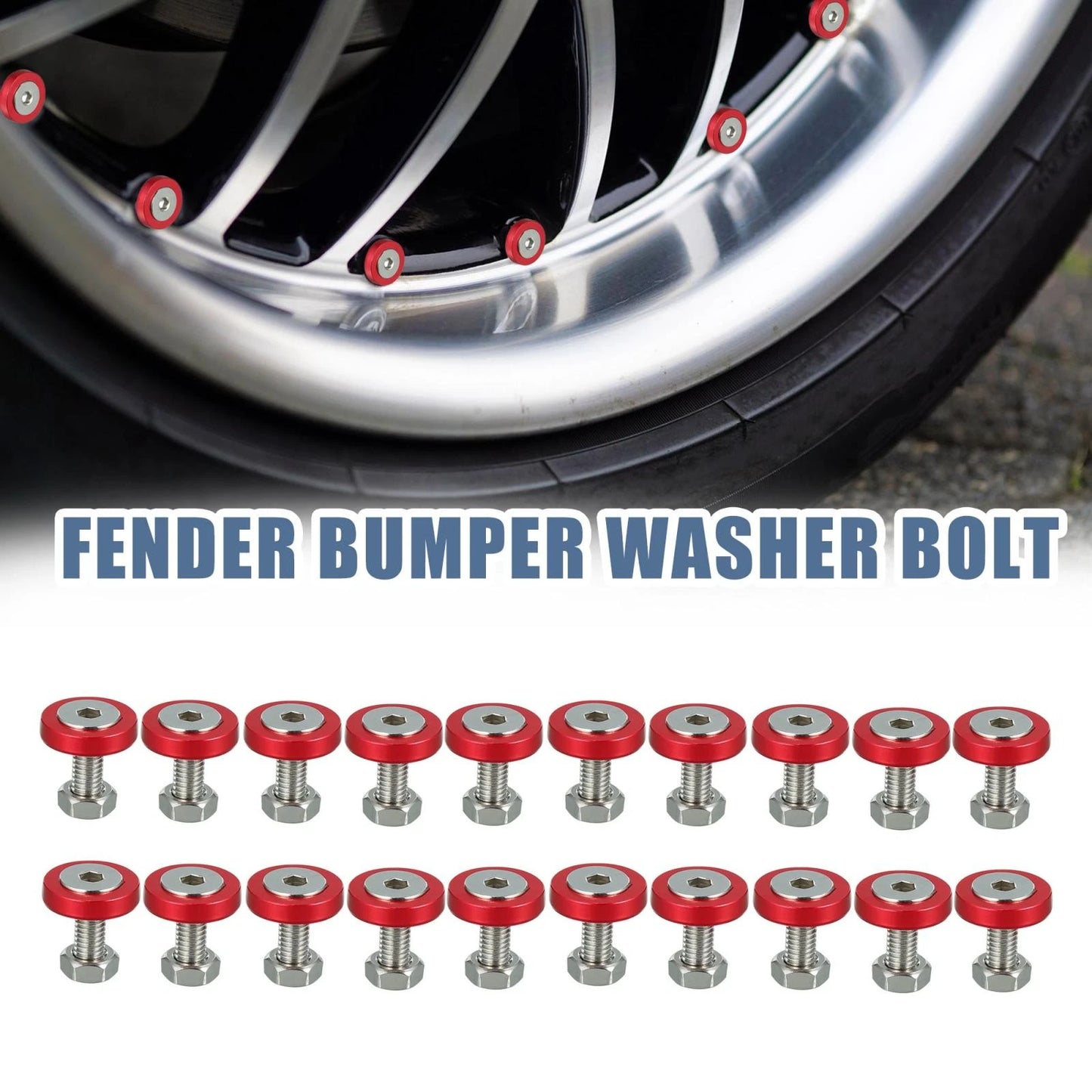 20 x Red M6 Fender Bumper Washer Bolt Nuts Kit Fastener for Motorcycle Car