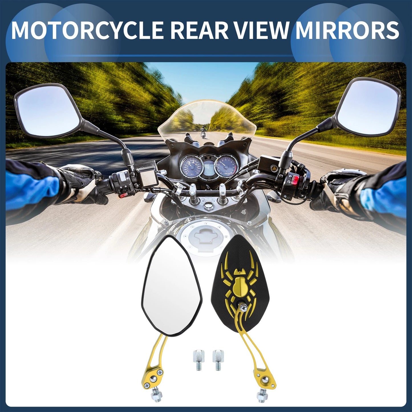 M8/M10 Rear View Mirror / 1 Set / Handlebar Mirrors Gold Tone for Motorcycle