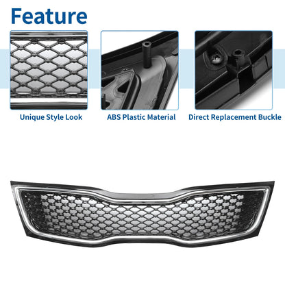 Front Upper Bumper Grille for Kia Optima (2014-2015) Black Chrome Silver Tone
