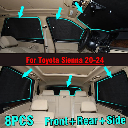 8x Front Window Windshield Privacy Sunshade for Toyota Sienna (2020–2024)