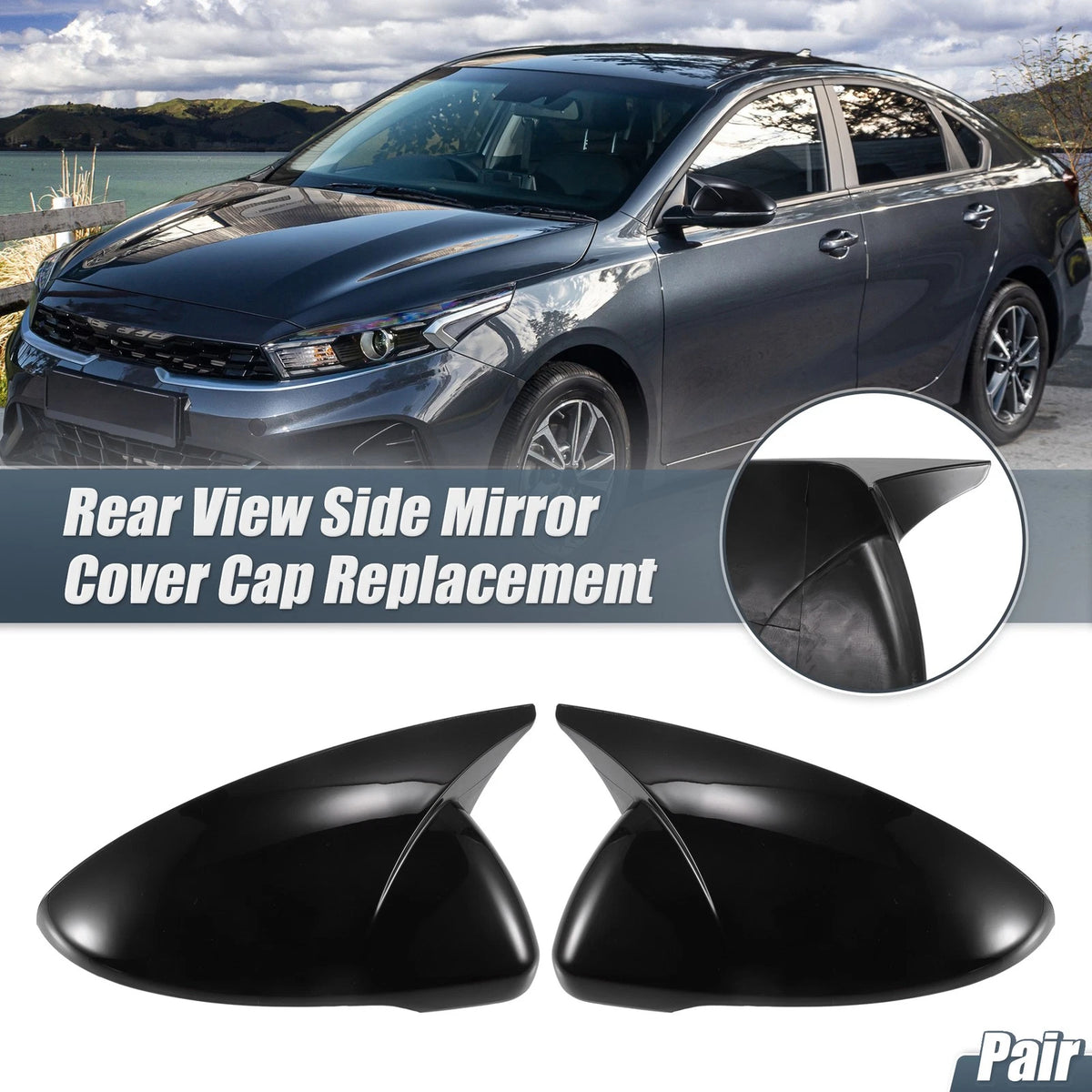 Rearview Mirror Cover Overlay Gloss Black for Kia Forte Cerato K3 (19-24)