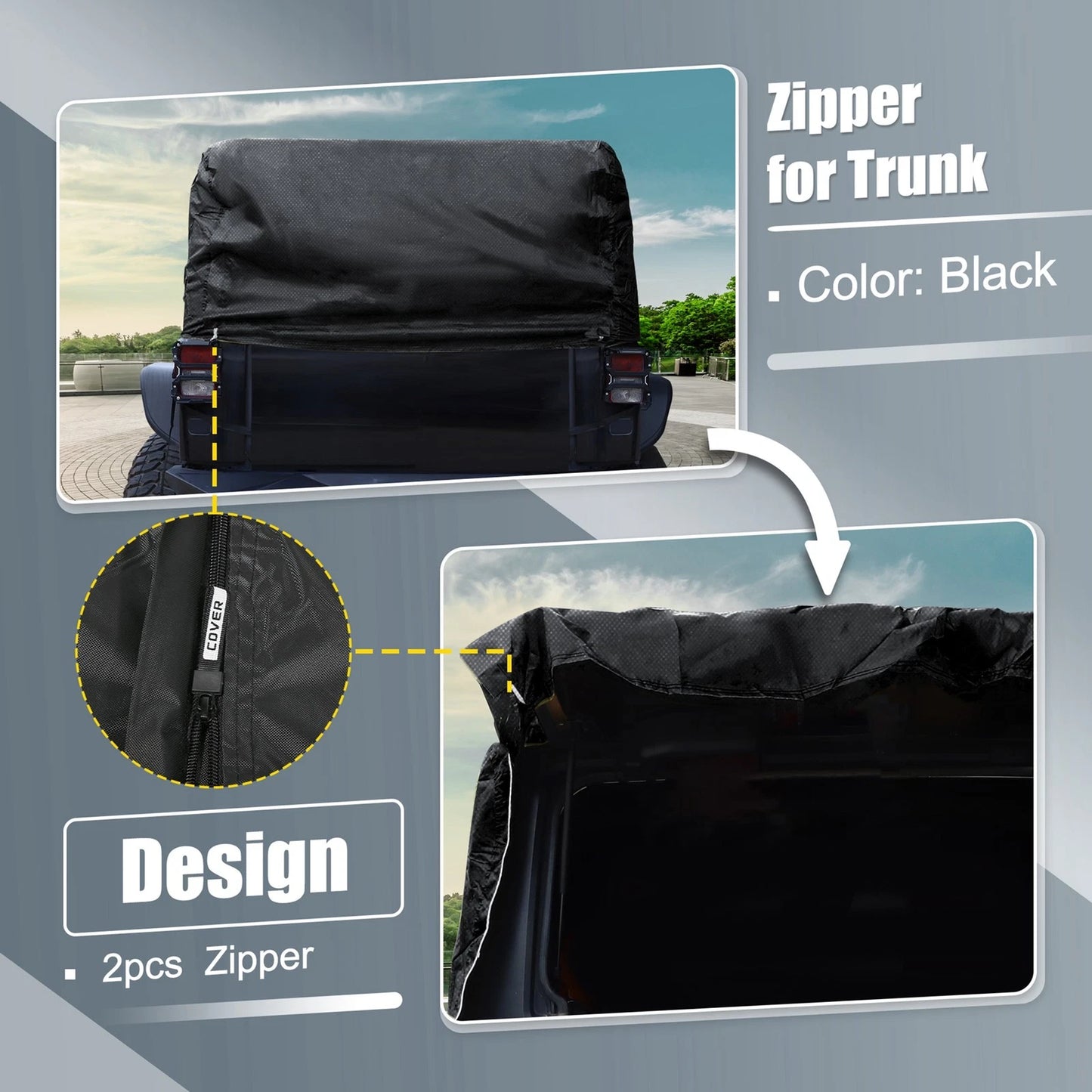 Cab Car Cover for Jeep Wrangler JK JL Hardtop 2-Door 2007-2021 with Zipper