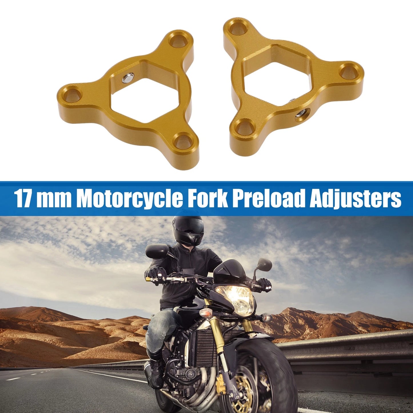 2 x 17mm Fork Preload Adjusters for Most Motorcycle Gold Tone