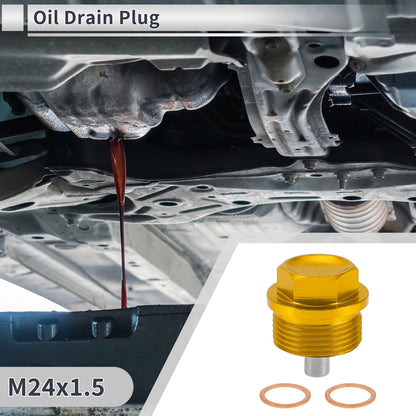 1 x M24x1.5 Engine Oil Drain Plug with Gasket for Car Motorcycle Boat Gold Tone