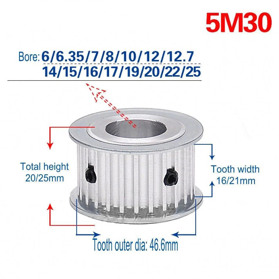 Timing Pulley for 15/20mm Width Belt - 5M 12T-60T Synchronous Wheel