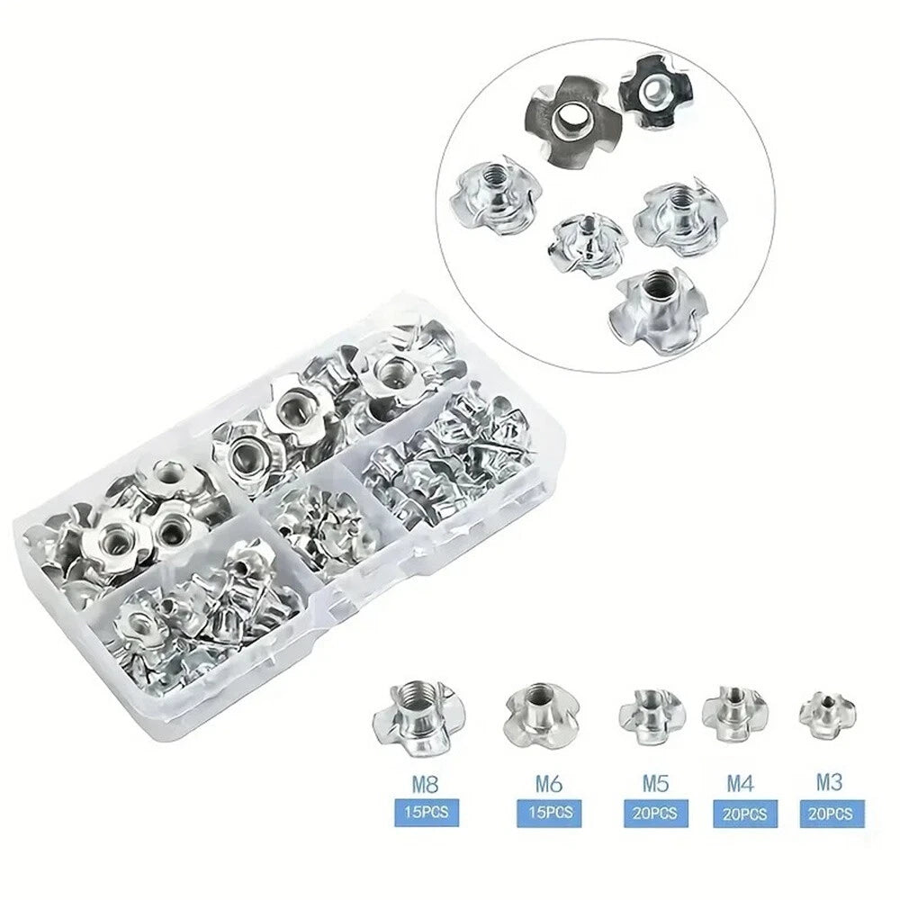 90Pcs Carbon Steel T-Nuts Assortment M3 M4 M5 M6 M8 for Various Applications