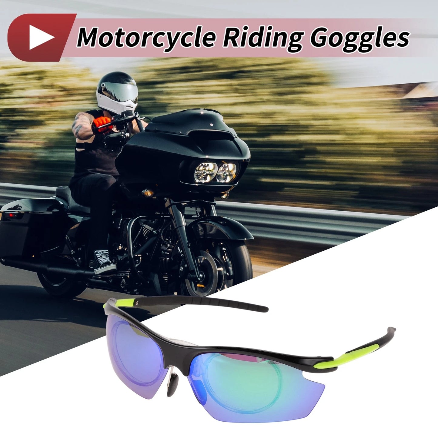 1 Pc Motorcycle Riding Goggles Green Lens Black Frame Tri-acetel Cellulose for Motorcycle