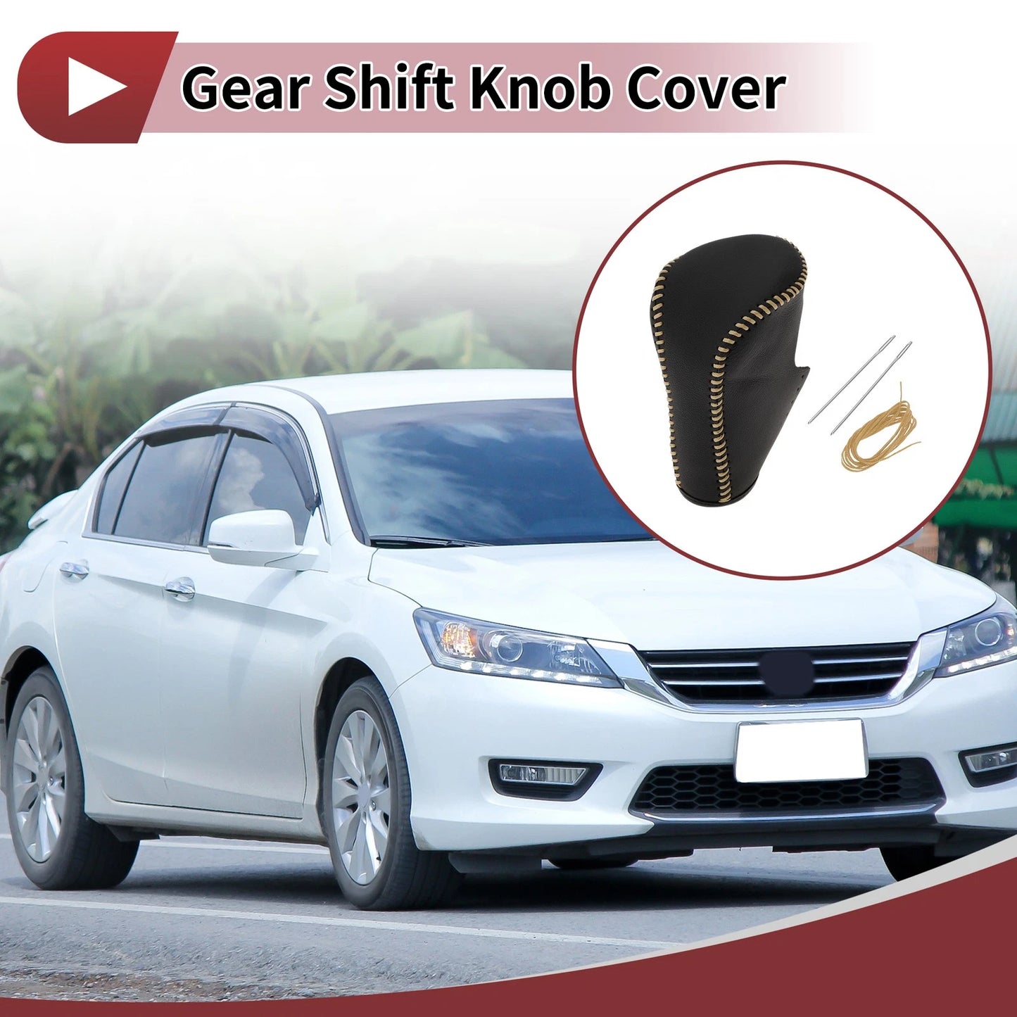 Black Yellow Leather Gear Shift Knob Cover for Honda Accord (2008-2012)