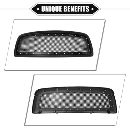 Front Grille Assembly with Rivet for Dodge Ram 1500 (2011 - 2012) Gloss Black