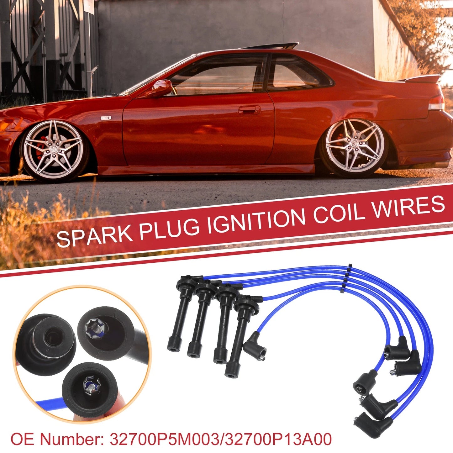 5pcs Spark Plug Wire Ignition Coil Cables for Honda Prelude (93-96)