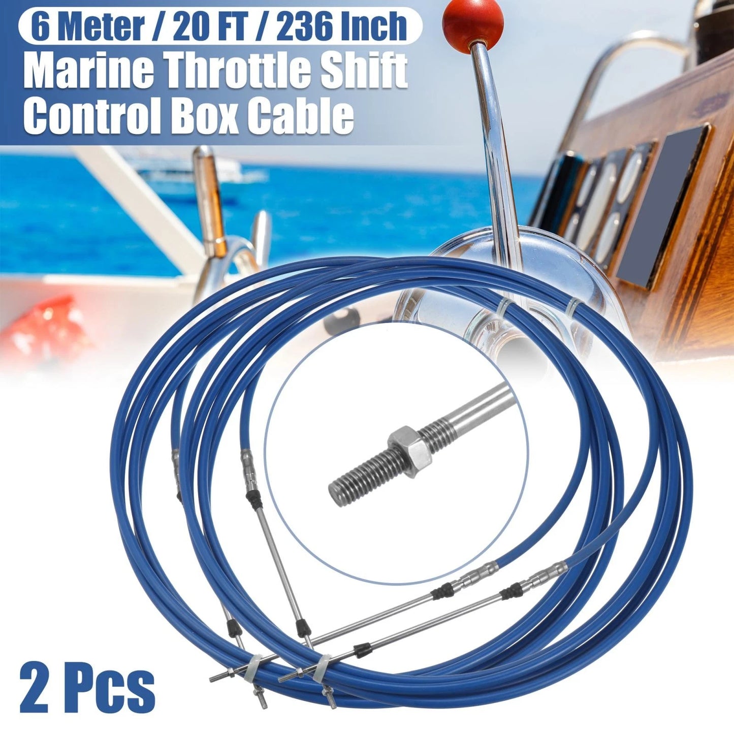 Throttle Control Cable 2 x 20ft 6 Meter 236inch Marine 33C for Outboard Engine