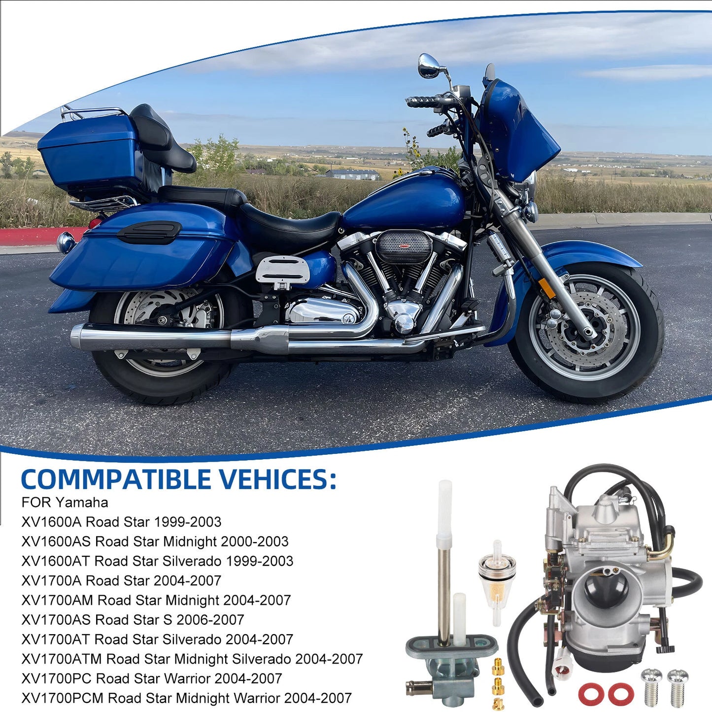 Carburetor & Fuel Valve Petcock for Yamaha Road Star 1700 XV1700 (2004–2007)