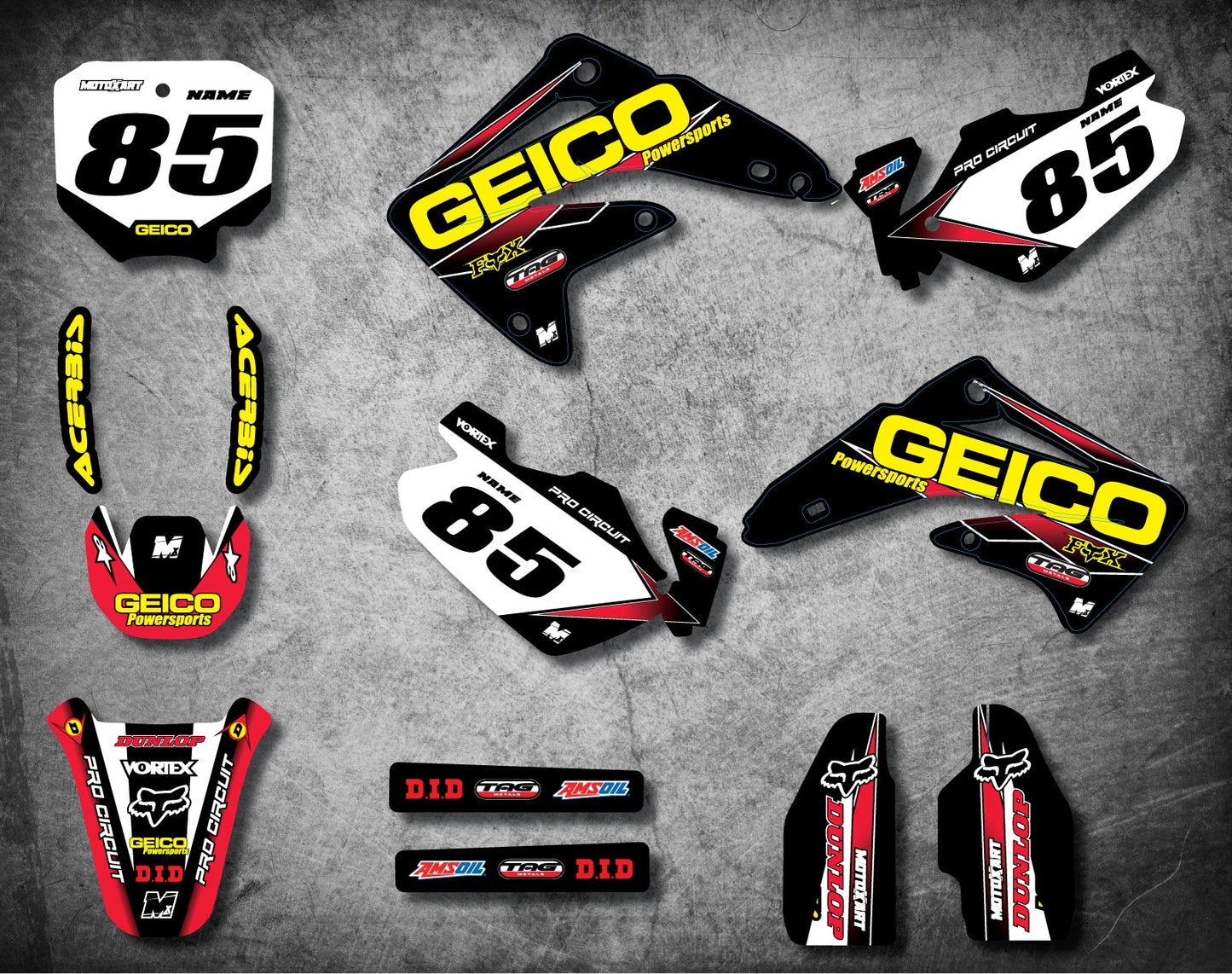 Geico Style Decals Stickers for Honda CR 85 (2002-2014)