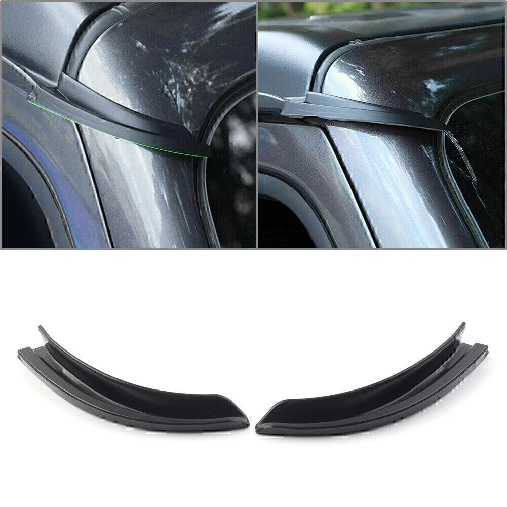 Black ABS Front Water Rain Gutter Extensions for Jeep Wrangler (2018-2021)