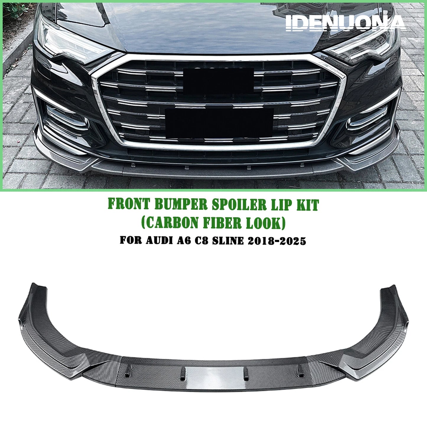Bumper Spoiler Lip Kit for Audi A6 C8 Sline (2018-2025) Carbon Look