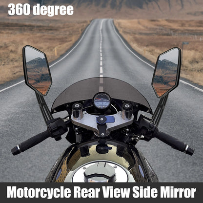 Set 360 Degree Rearview Mirrors 8mm 10mm for Universal Black