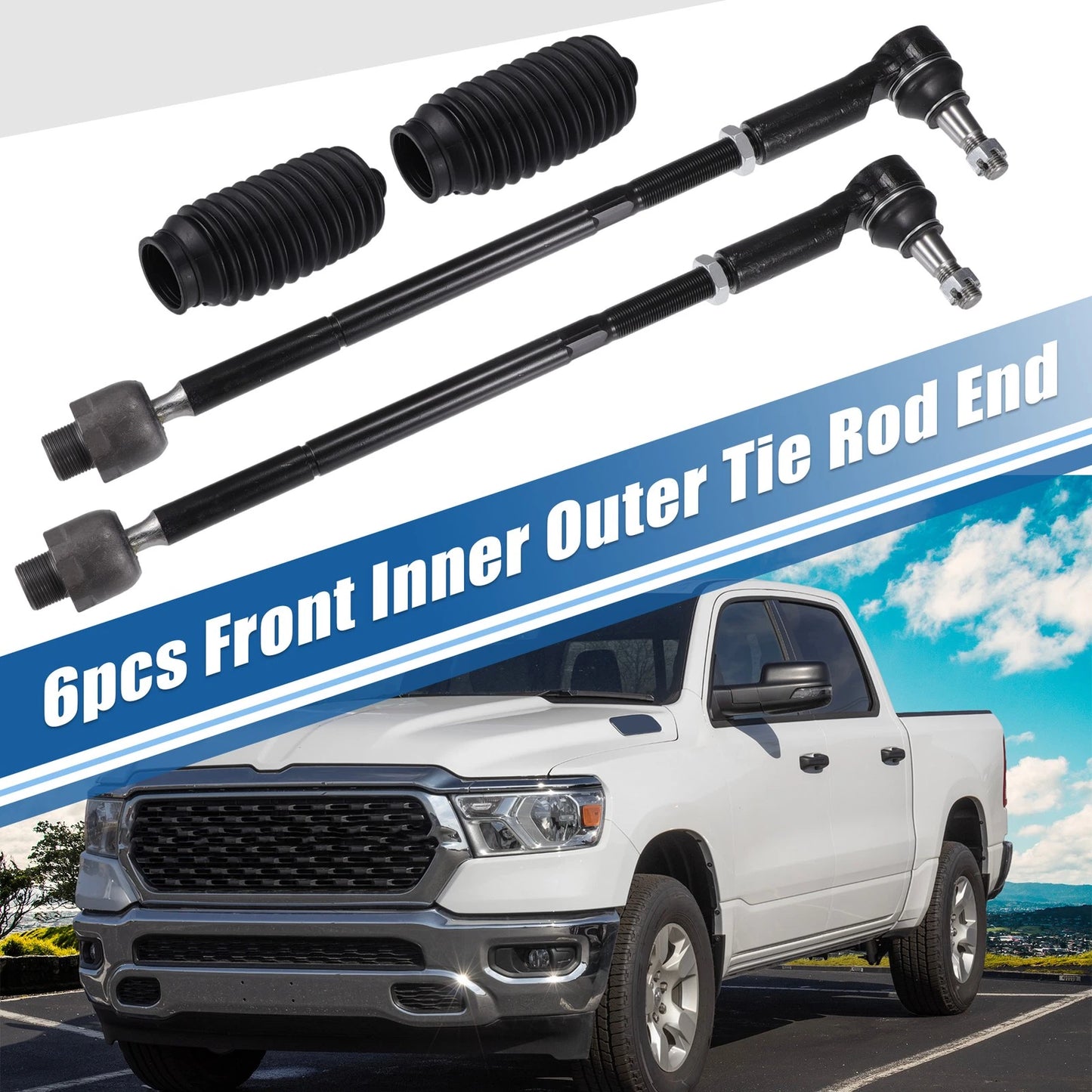 6x Front Inner Outer Tie Rod End Links Kit for Dodge Ram 1500 (2006-2010)