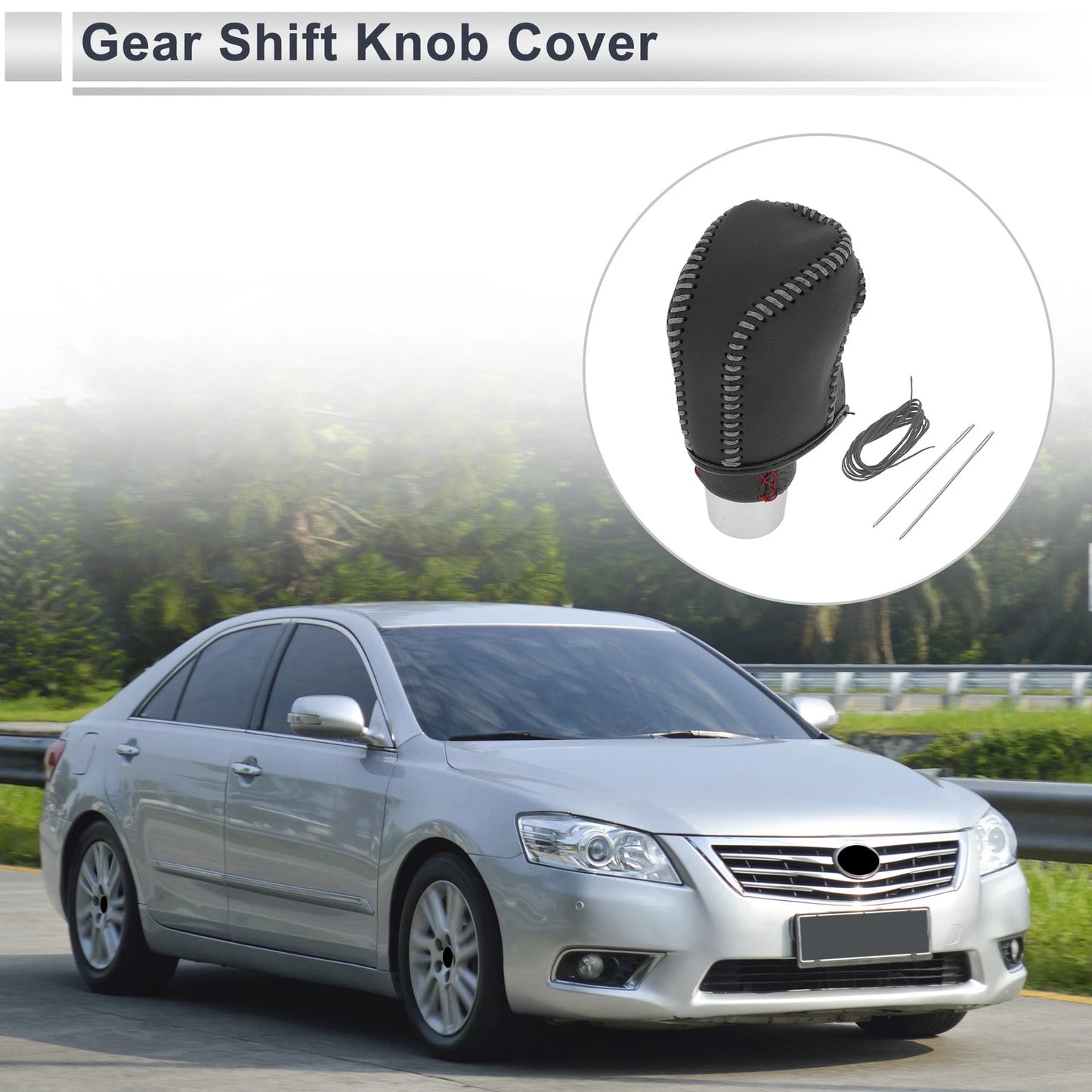Gear Shift Knob Cover for Toyota Camry 2019-2022 Black Gray Faux Leather