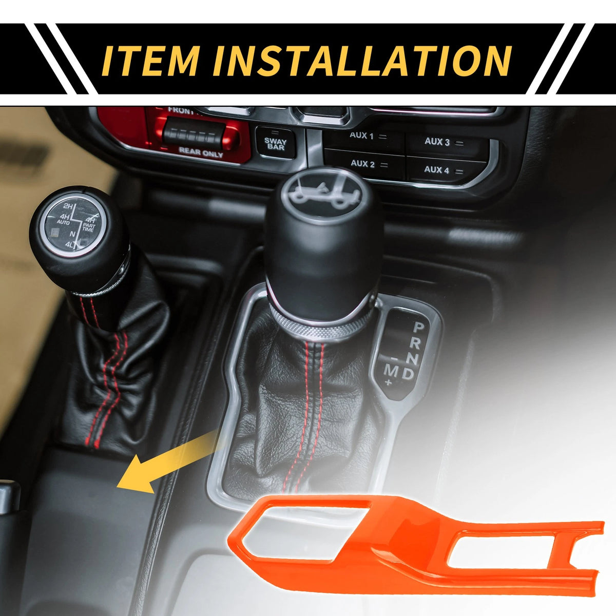 4WD Gear Shift Panel Cover Trim for Jeep Wrangler JL JLU (2018-2024) Orange