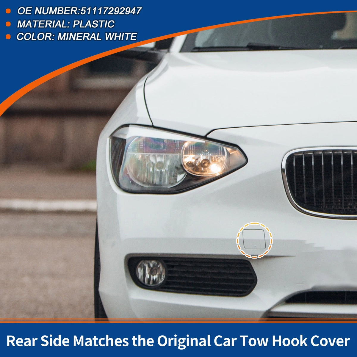 Front Car Bumper Tow Hook Cover for BMW 1 Series (2011-2019) Mineral White