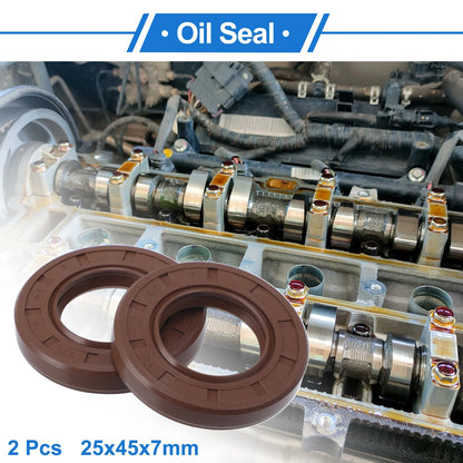 2 x Oil Seal Seal Ring Rotary Shaft Seal 25x45x7mm Brown FKM Rubber for Car