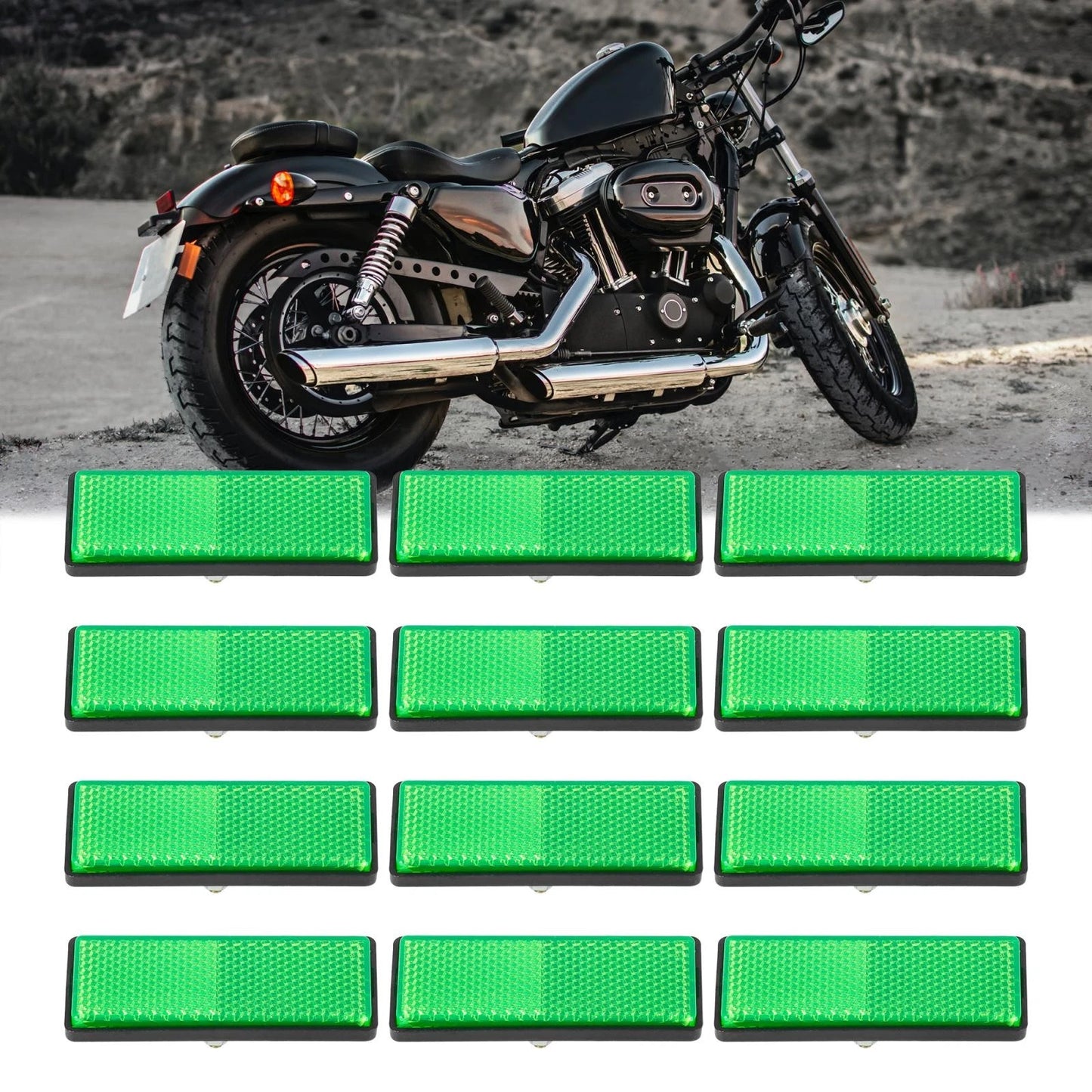 6 x Pair 5mm-6mm Green Rectangle Screw Mount Warning Reflector for Motorcycle