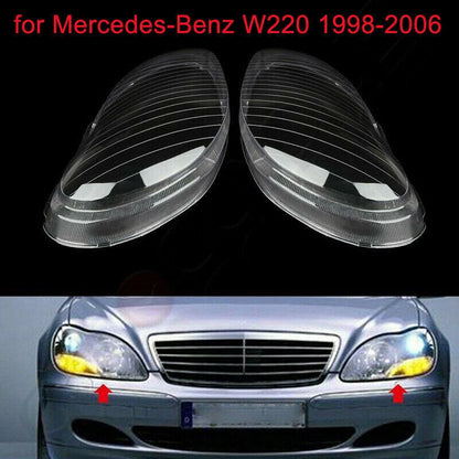 2 x Clear Headlight Lens Covers for 1998-2006 Mercedes-Benz W220 S-Class
