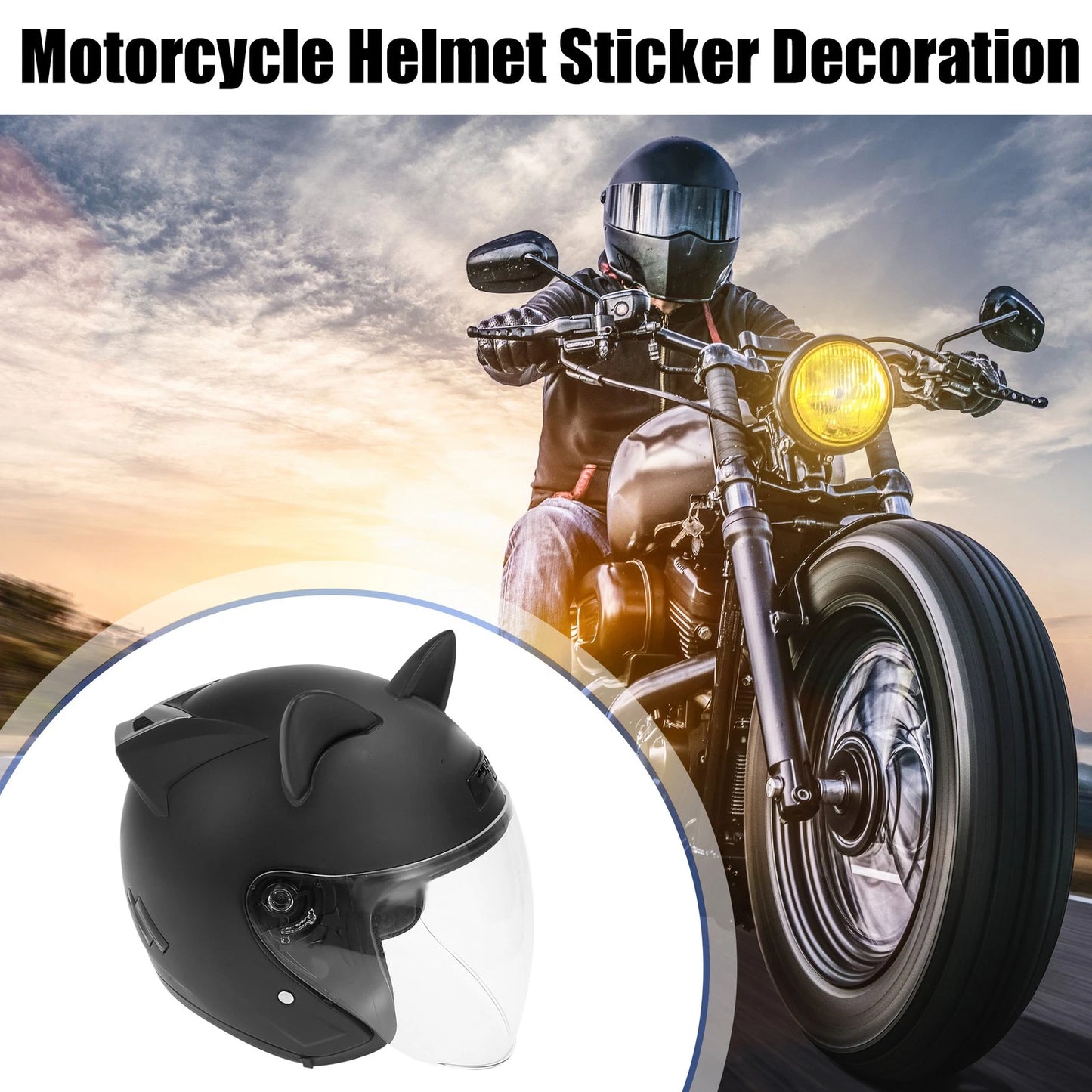 Set Cat Ears Devil Horn Decoration for Motorcycle Black