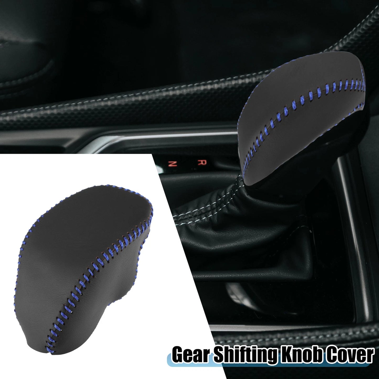 Auto Gear Shifting Knob Cover for Toyota RAV4 (2019-2023) Black Blue Stitches