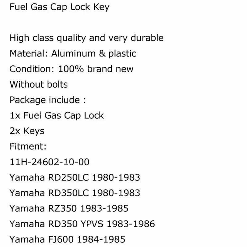Fuel Gas Tank Key Oil Cap for Yamaha TW200 XT600 FJ600 XZ550 XF200 XJ650 (1980-1999)
