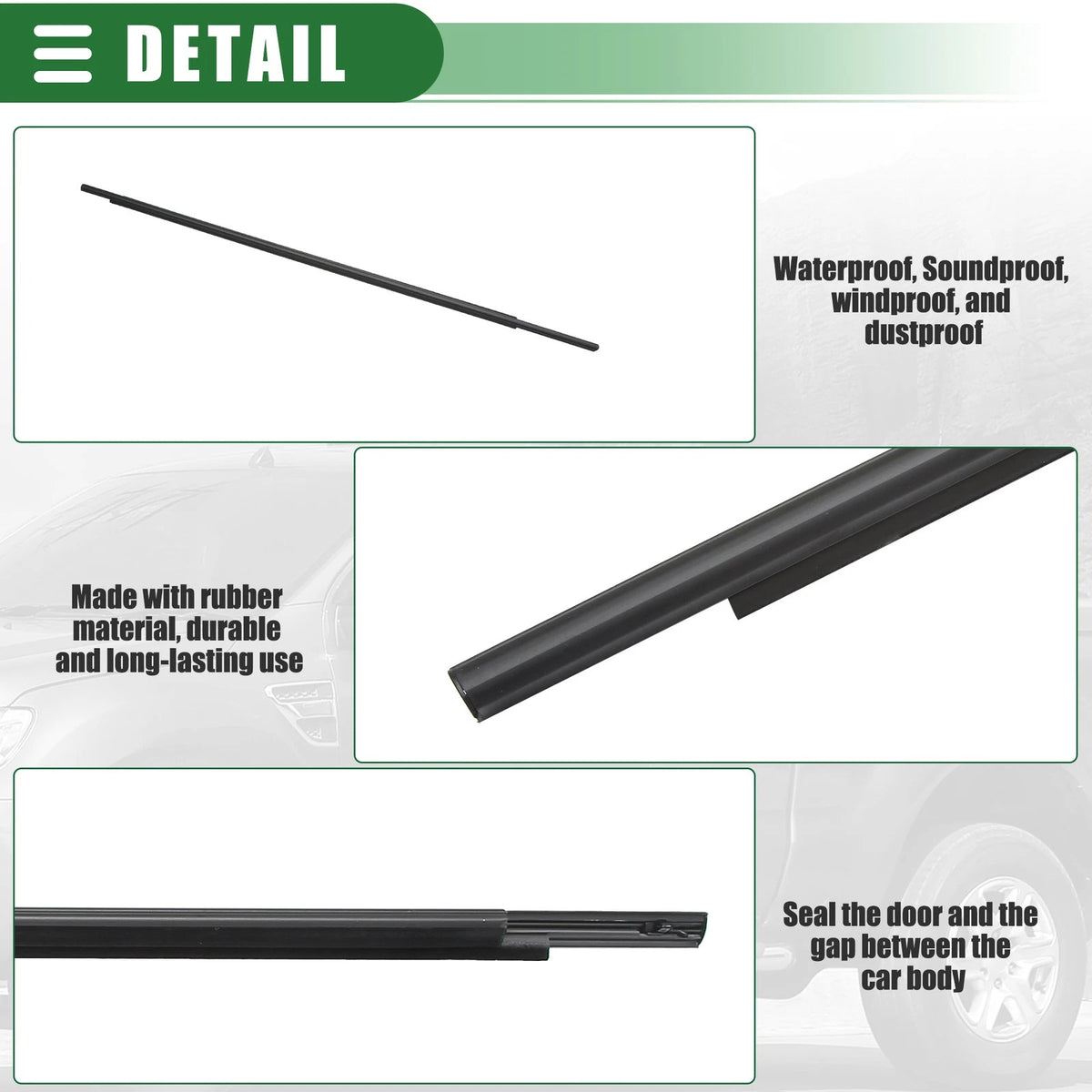 Rear Left Right Door Window Belt Weatherstrip for Toyota Sienna (2011-2020)