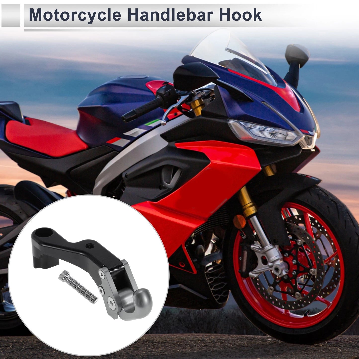 Crooked Flat Handle with Hook for Motorcycle Hanging Hook Titanium Tone