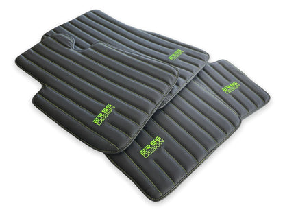 Floor Mats for BMW Models with Leather ER56 Design Green Sewing (1990-2022)