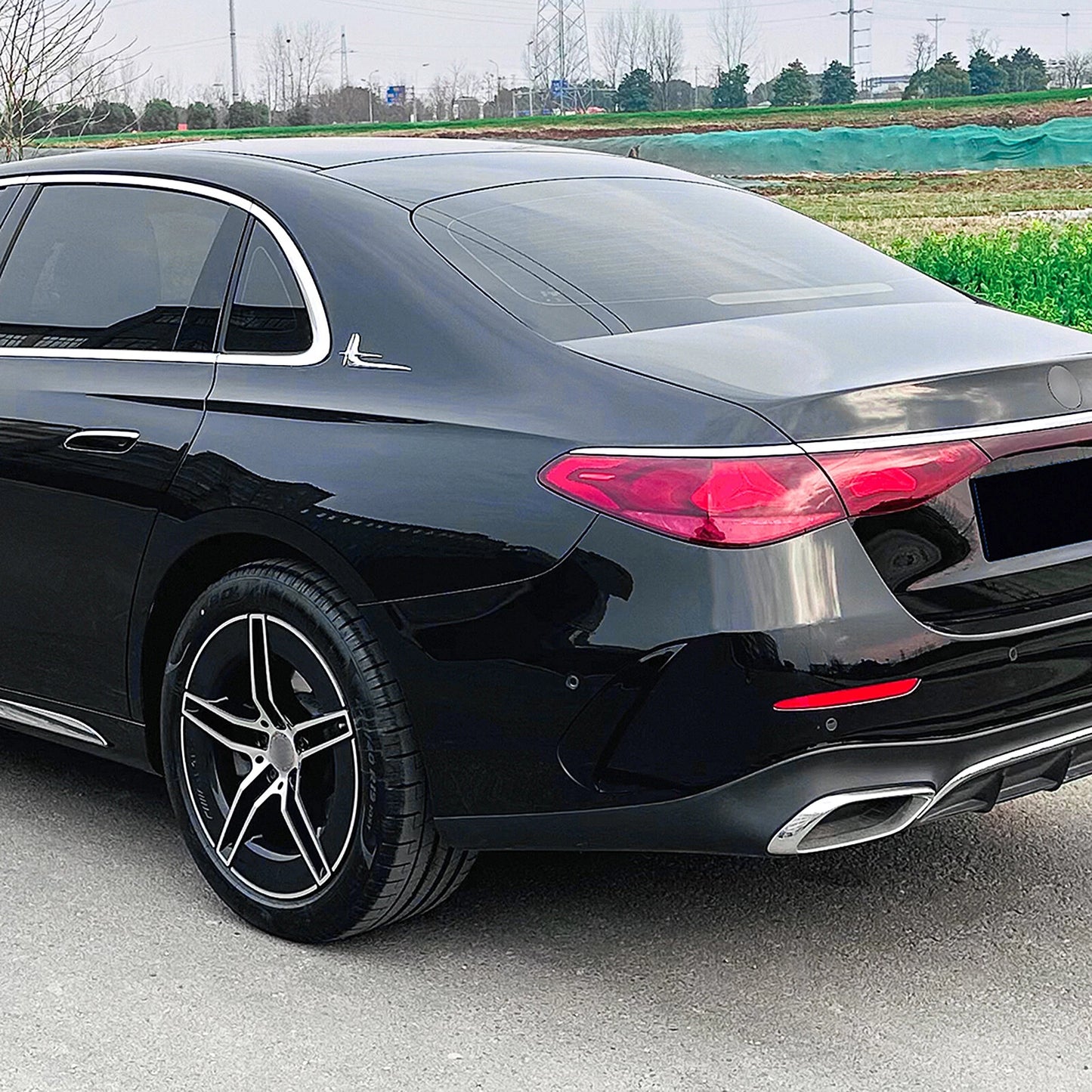 2 x Gloss Black Rear Side Spoiler Covers for Benz E-Class W214 (2024)