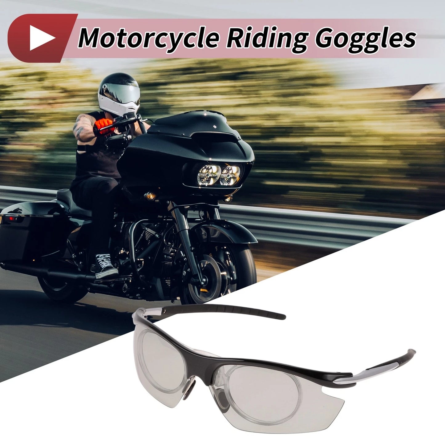 1 Pc Motorcycle Riding Goggles Light Gray Lens Black Gray Frame