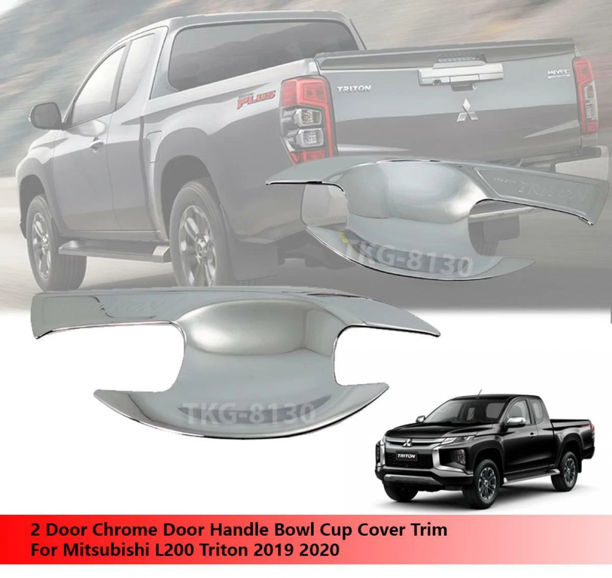 2 x Door Handle Bowl Cup Covers Chrome for Mitsubishi L200 Triton (2019-2020)