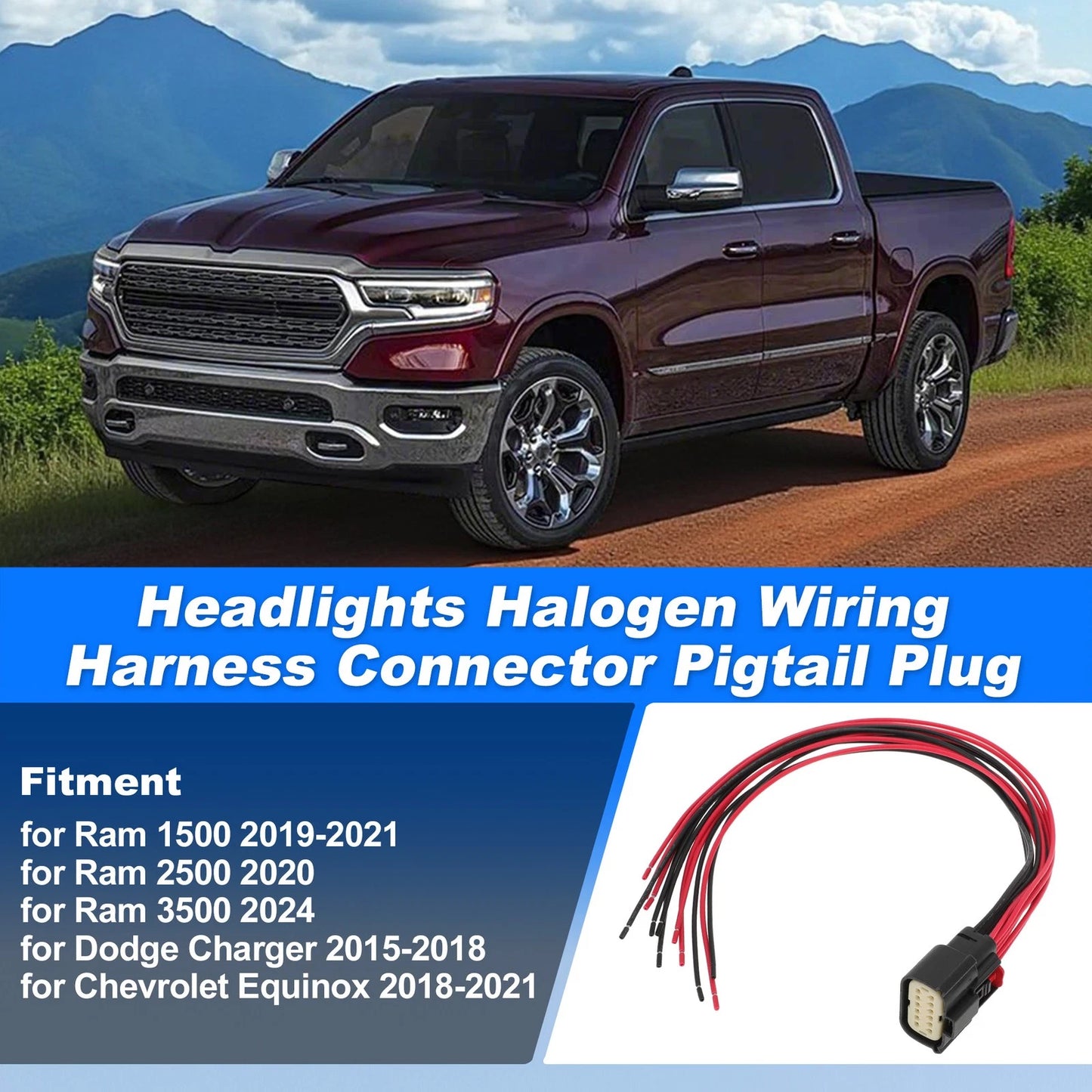 Headlights Halogen Wiring Harness Connector for Ram 1500 (19 - 21)