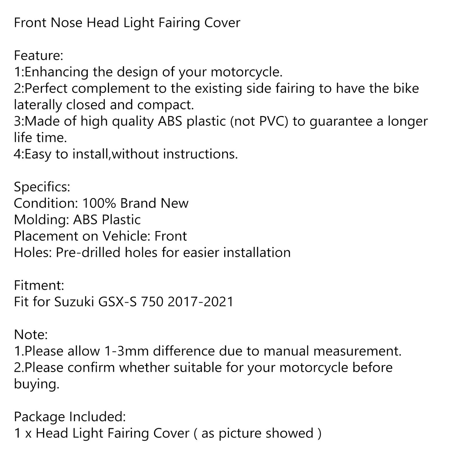 Headlight Fairing Cover for Suzuki GSX-S750 (2017-2021)