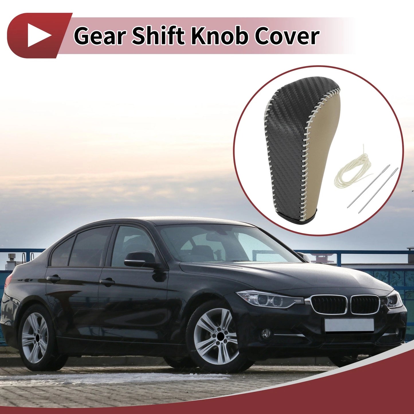 Car Gear Shift Knob Cover for BMW 3 Series E90 (2004-2012) Black Faux Leather