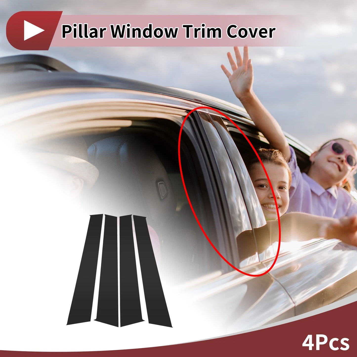 Black Front Left Right Door Pillar Window Trim for Peugeot 307 (2004-2013) 4 Pcs