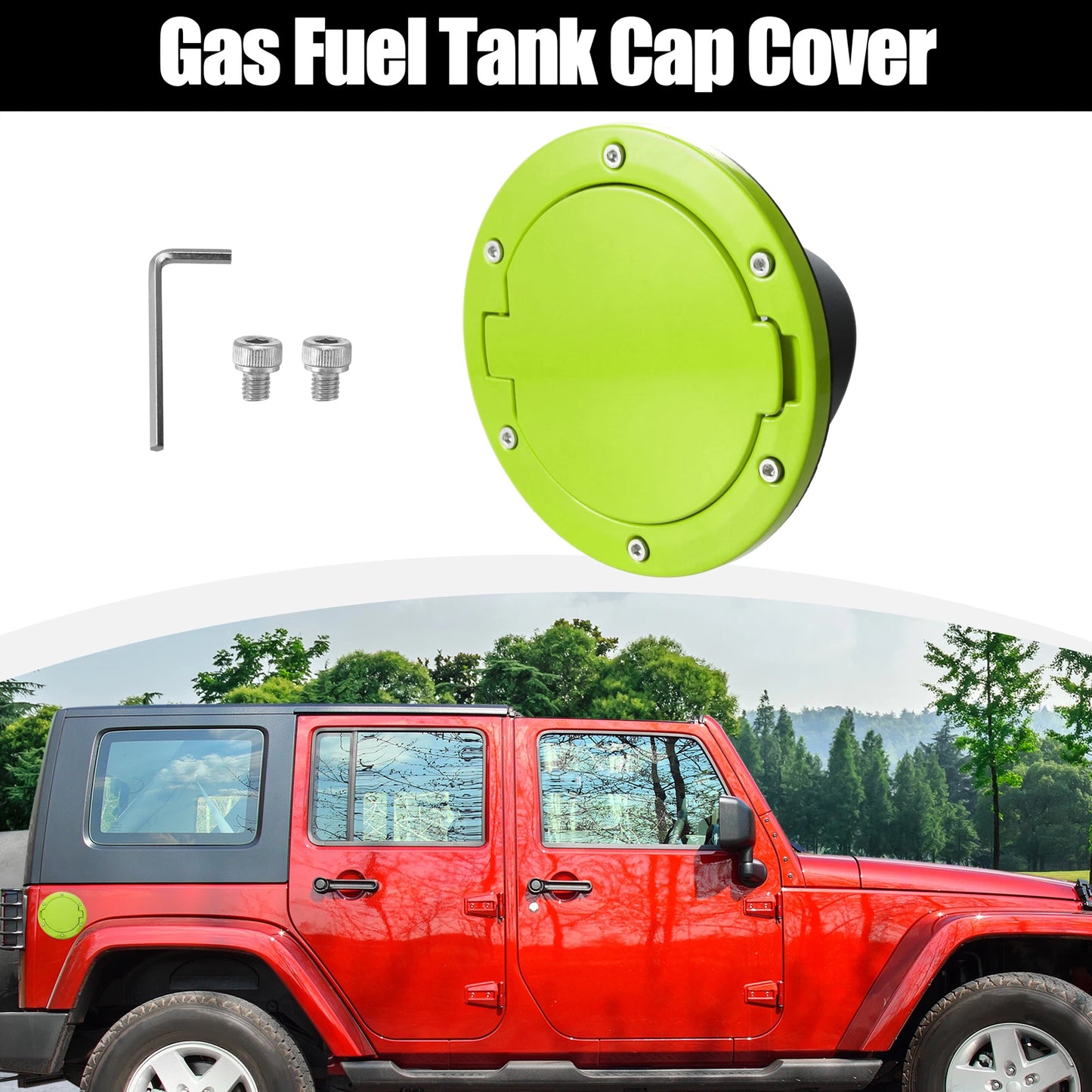 Green Aluminum Alloy Gas Fuel Tank Cap Cover for Jeep Wrangler (2007-2017)