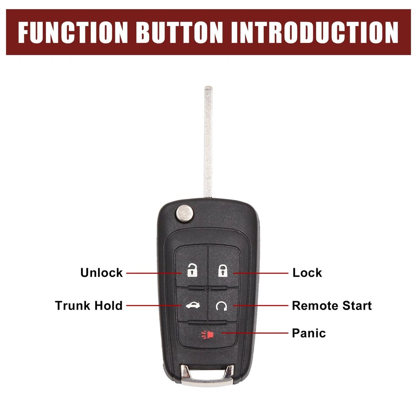 Shell Case 5-Key Fob Replacement for Chevrolet Camaro Key Button Black