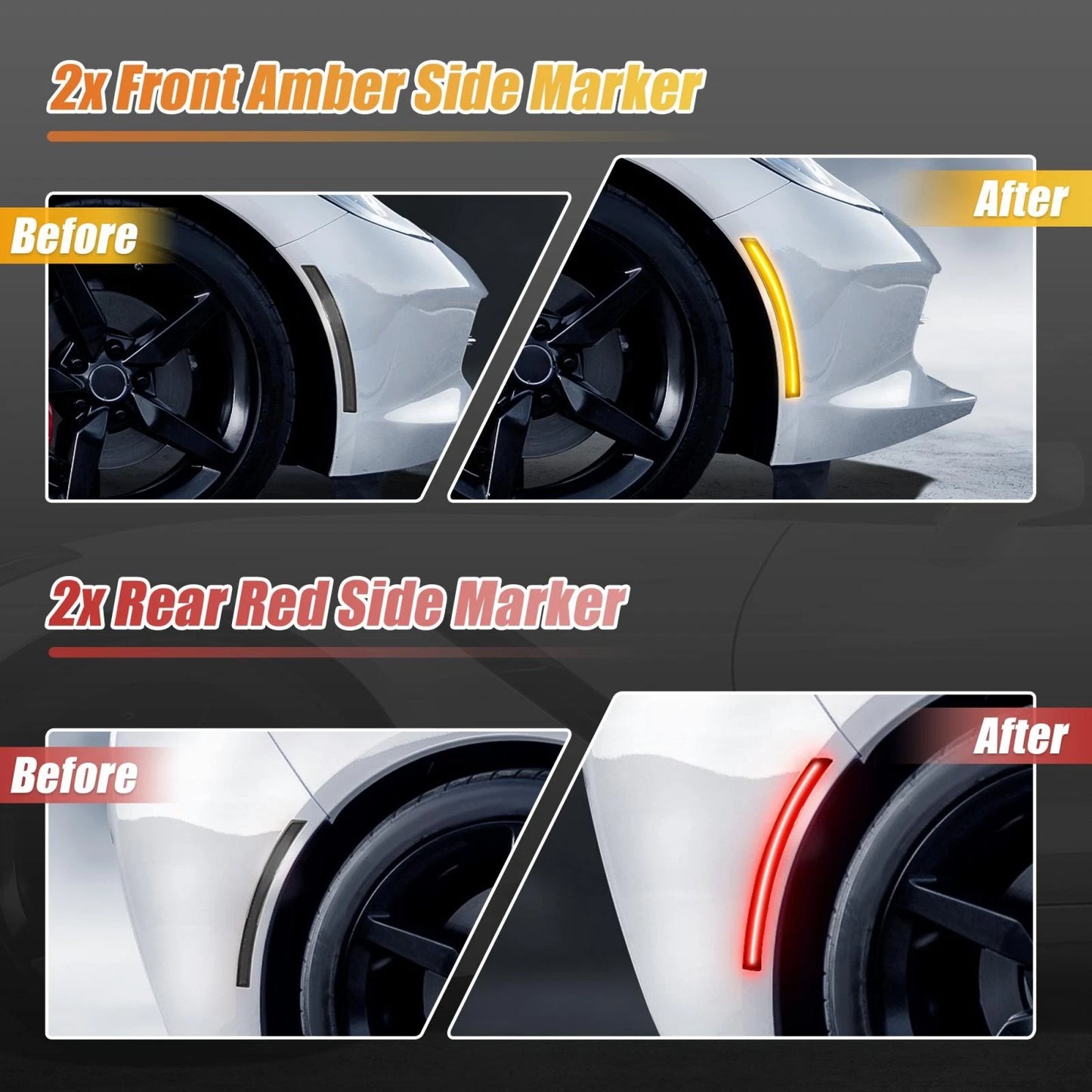 4x Smoke Lens LED Side Marker Light Red Amber for Chevy Corvette C7(2014-2019)
