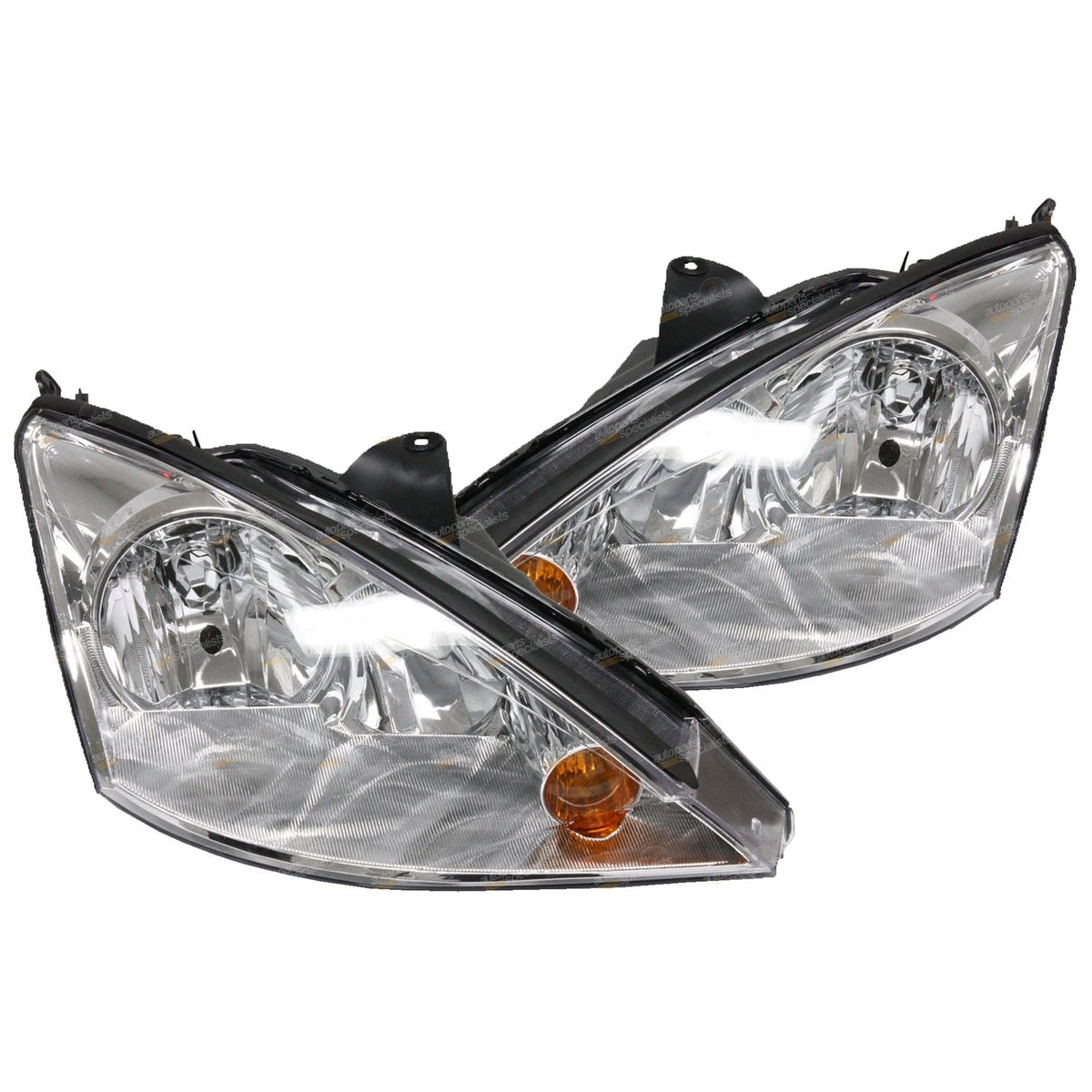 LH+RH Chrome Headlights Pair for Ford Focus LR Sedan/Hatch (2002-2005)