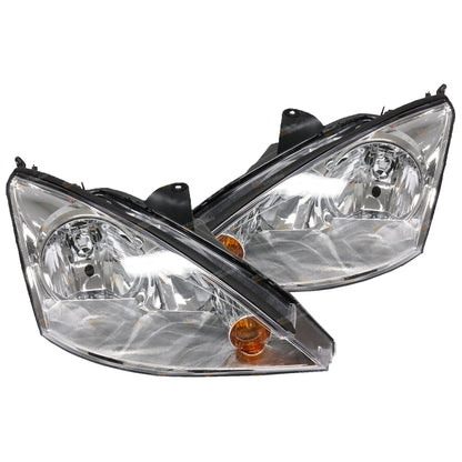 LH+RH Chrome Headlights Pair for Ford Focus LR Sedan/Hatch (2002-2005)