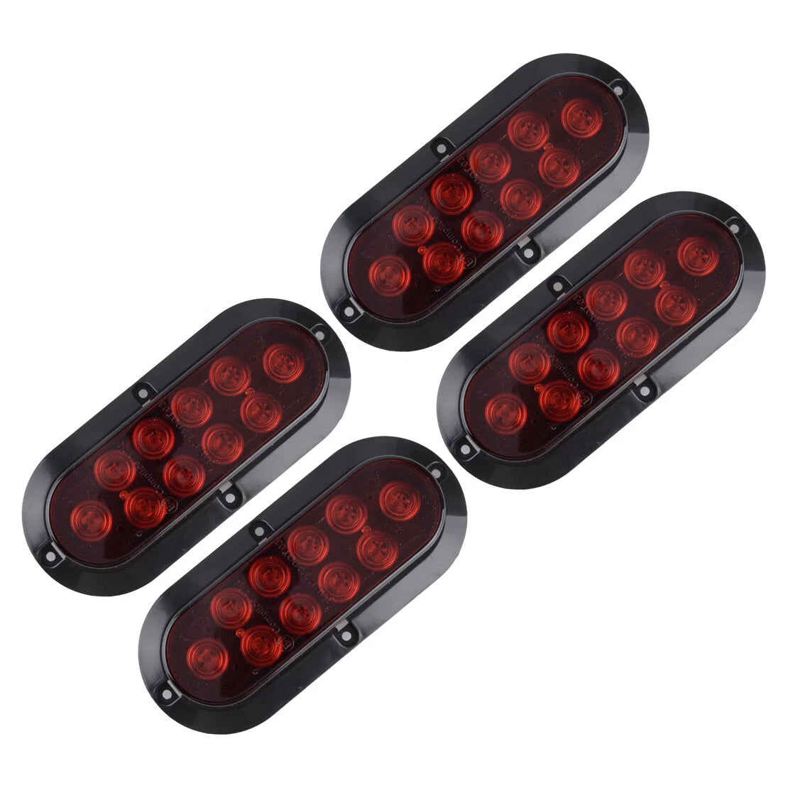 4pc Oval Red LED Trailer Lights for Truck (Sealed Stop Turn Tail)