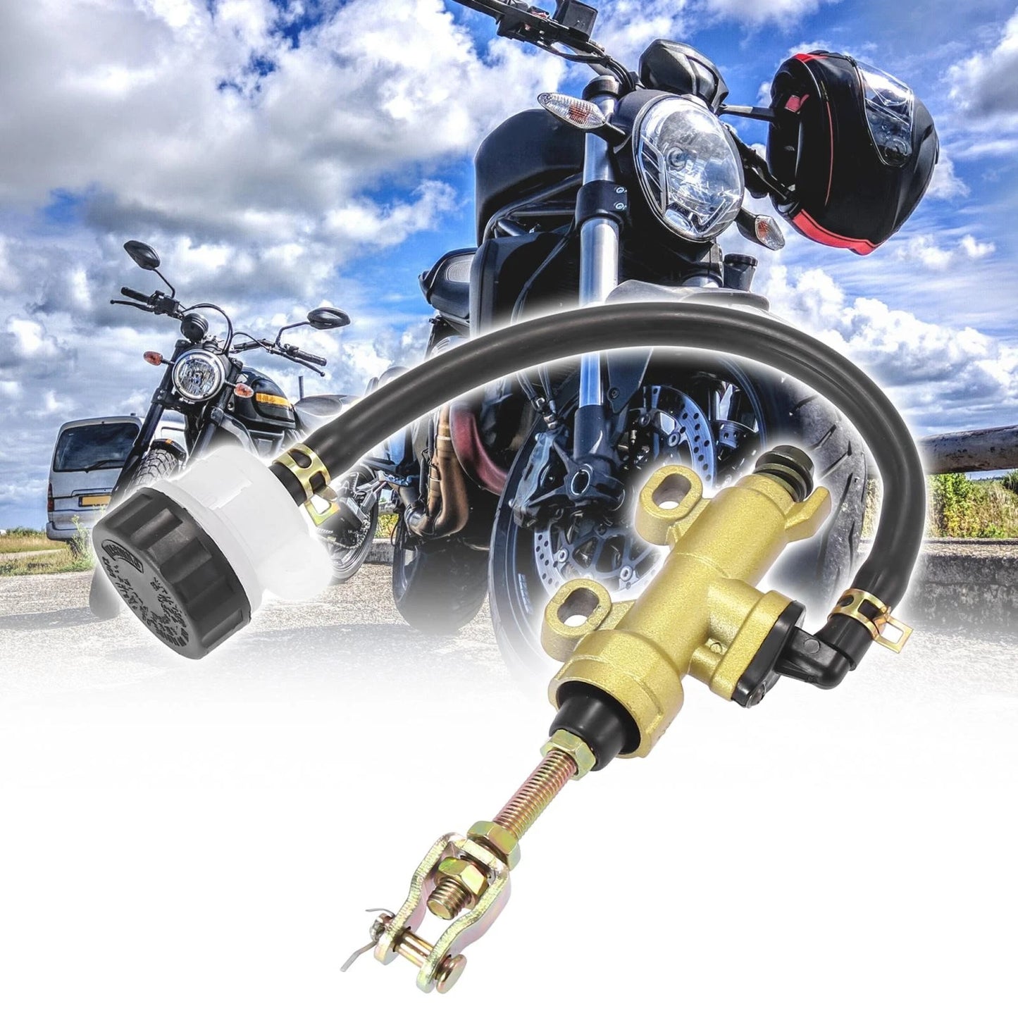 Rear Brake Master Cylinder Pump w/ Reservoir for Motorcycle Dirt Bike Gold Tone