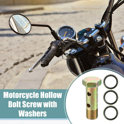 2 x M16x1.5 54mm Length Hollow Bolt with Washer for Motorcycle
