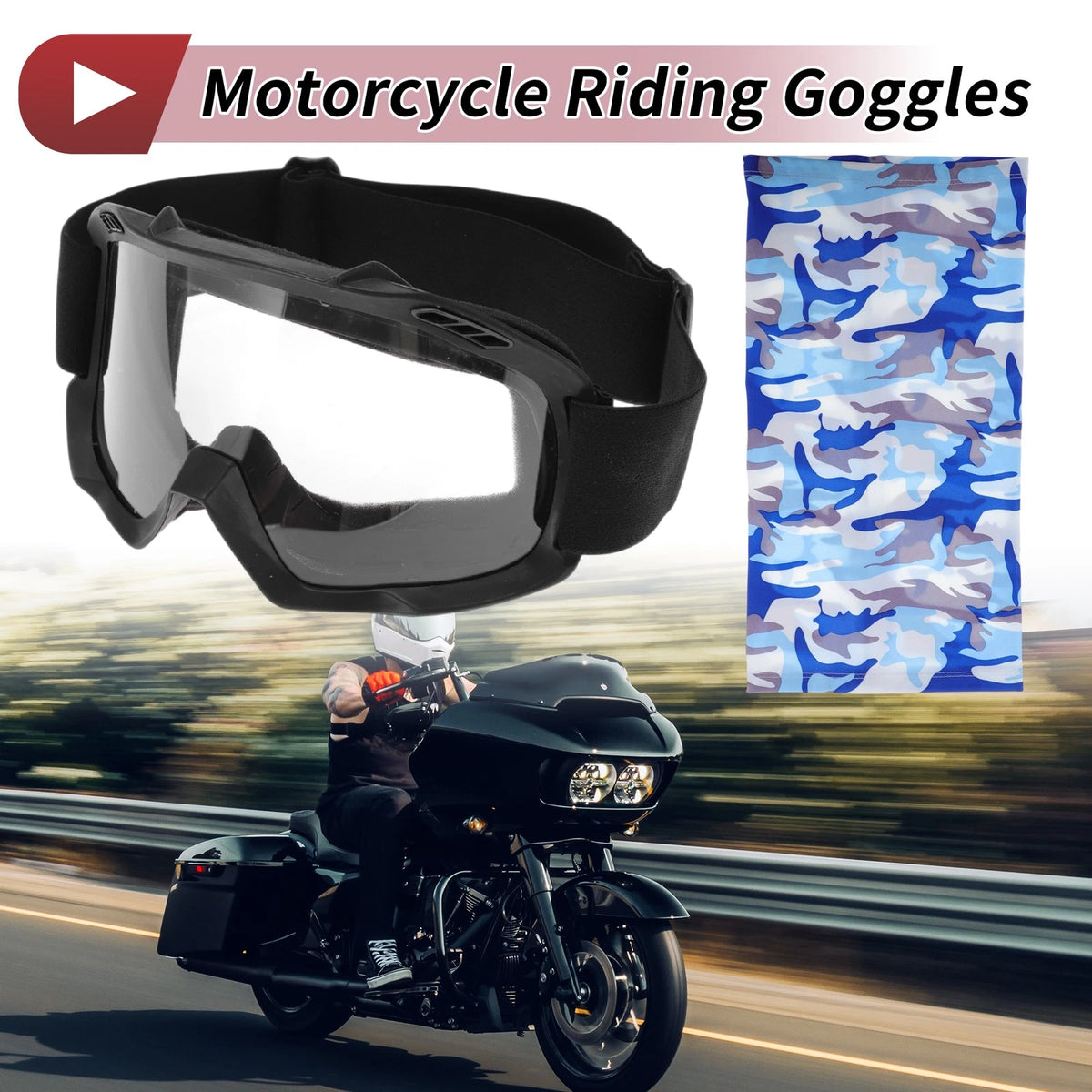 Set Motorcycle Riding Goggles Clear Lens Black Frame PC TPU Cycling Sunglasses